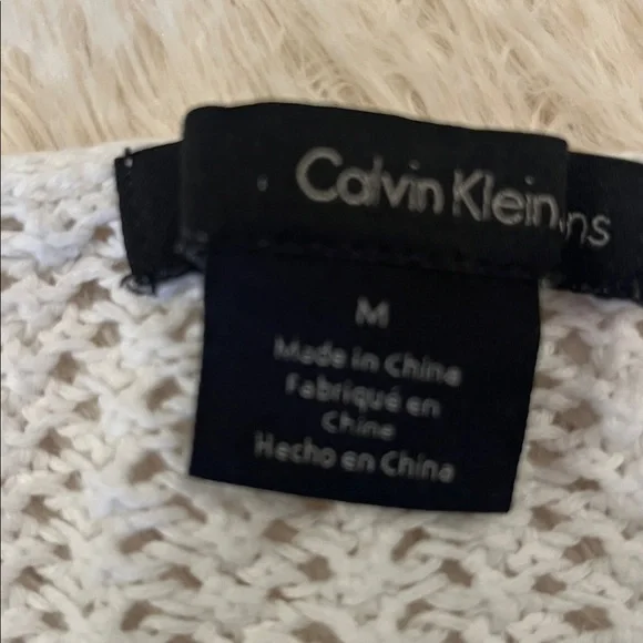 Calvin Klein White Open-Weave Scoop Neck Sweater - Picture 2 of 3